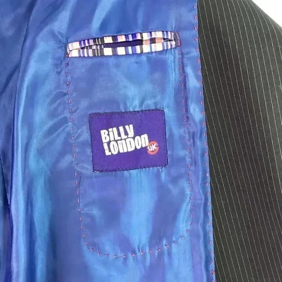 Billy London Sport Coat Blazer Jacket Mens 42S Black Blue Pinstripe Rayon Blend - Picture 9 of 11